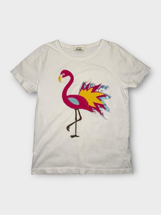 Mini Boden Other - Mini Boden Vintage Flamingo Raw Hem Applique White Shirt